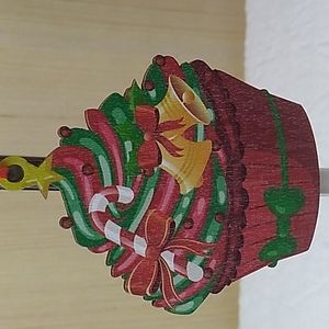 Bucherry Cupcake Christmas Ornament Wooden